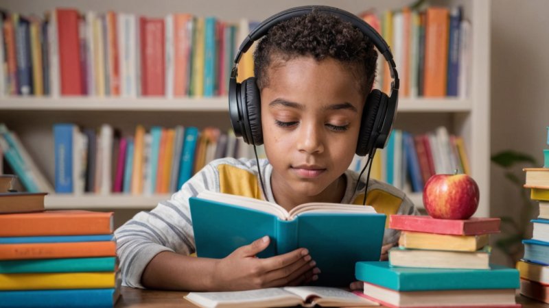 audiobooks, children's literacy, reading skills, vocabulary development, storytelling, comprehension, independent learning, education